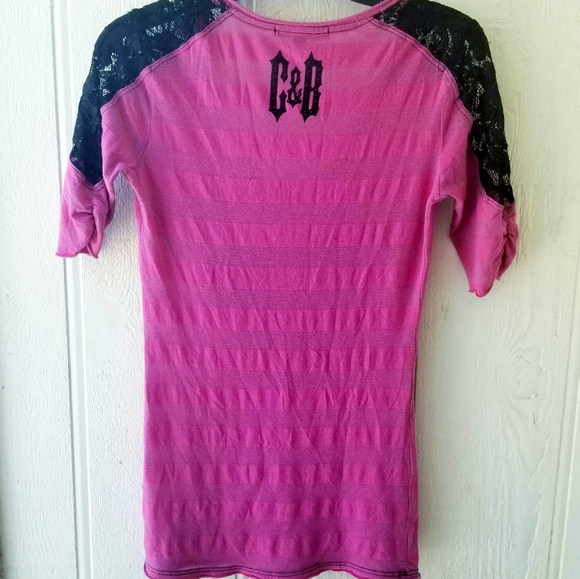 Crash and Burn Pink Top with black rhinestones Size S - Picture 2 of 12
